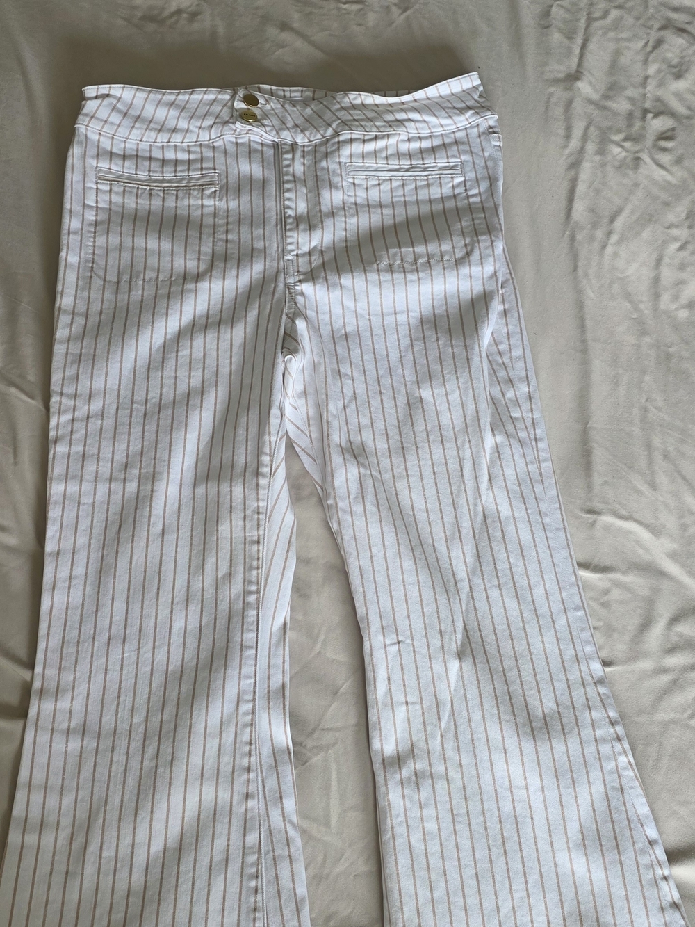 Frame Denim White Wide-Leg Jeans with Tan Pinstripes